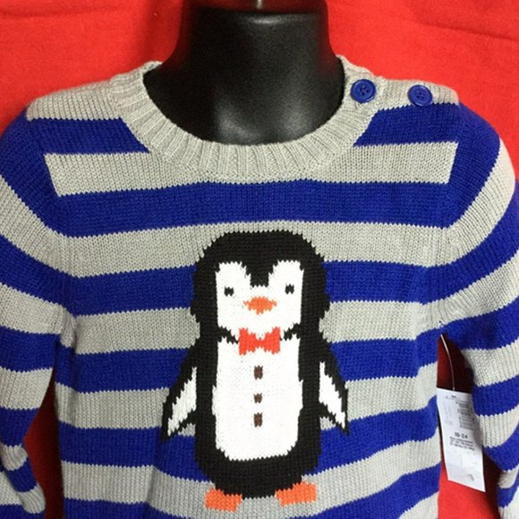 NWT Old Navy baby Boy's 100% COTTON Striped Critter Penguin Sweater Size 3--6M - Picture 2 of 3